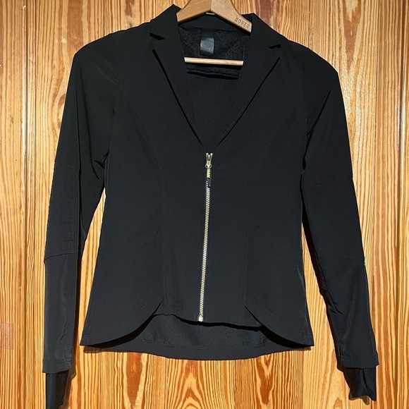 Rare Style MPG Active Black Collared V-Neck Zip Up Workout Jacket Pockets - Picture 2 of 16